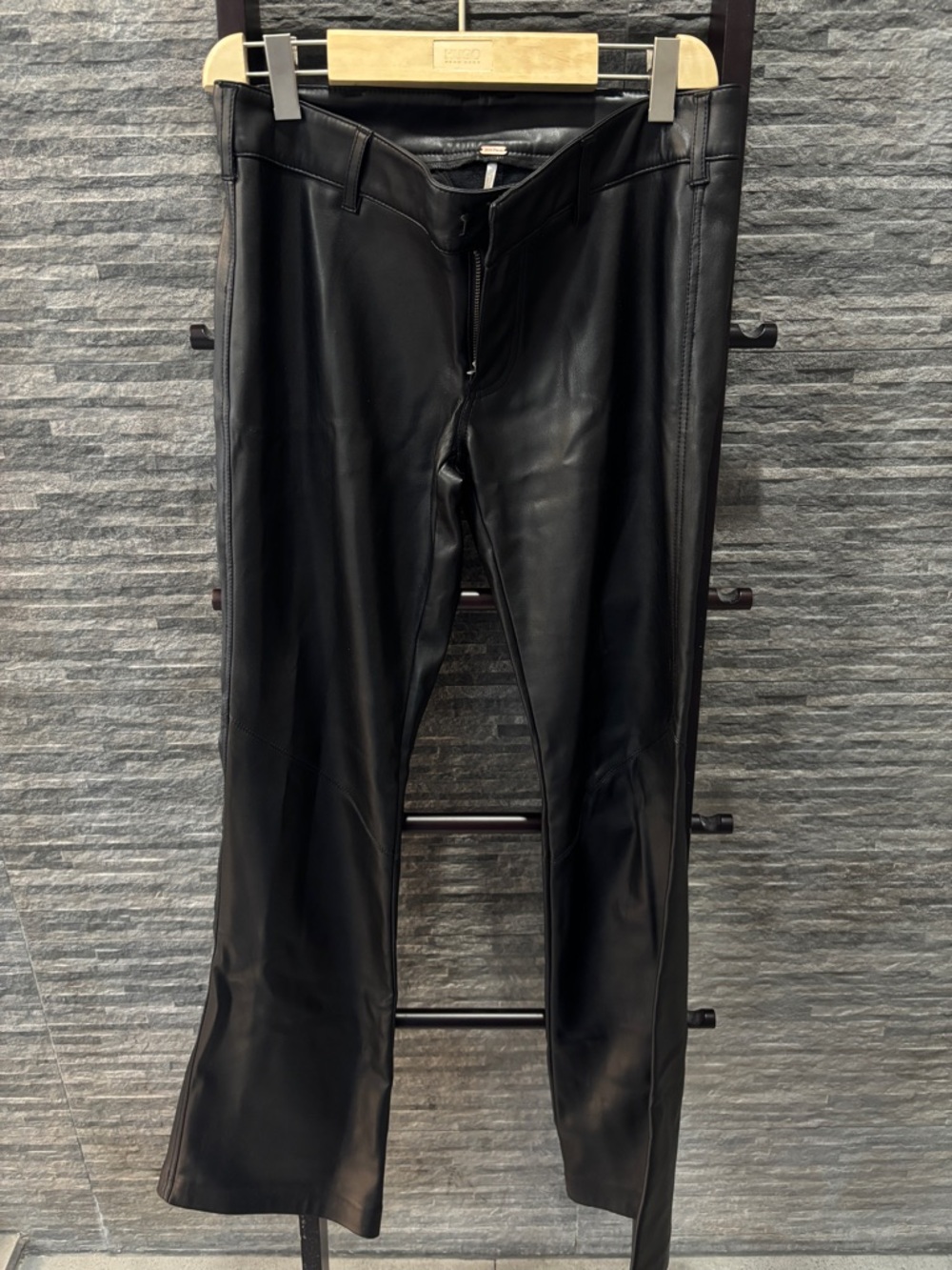 Free People Black Faux Leather Boot Cut Pants